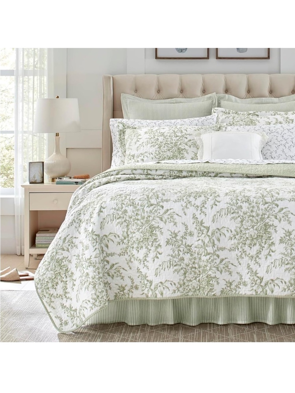 Laura Ashley Classic Green Floral Quilted Bedding Set